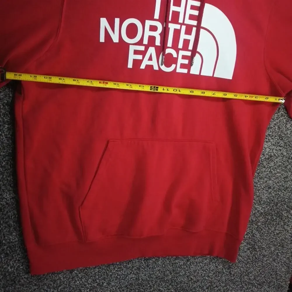The North Face Red White Big Logo Hoodie Mens Medium Pullover Drawstring Cotton
